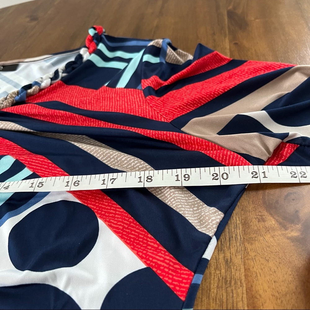 Style & Co. Petite Top Shirt Mixed Print Multi Color Braided Ruched Abst… - Picture 10 of 13